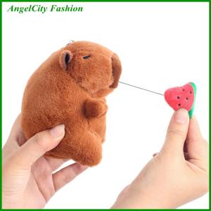 AngelCity Fashion Store Cartoon Capybara Pendant Plush Toy Pull String Ice Cream Strawberry Doll Bag Hanging Ornaments Keychain Desktop Decoration