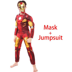 Superhero Captain America Ironman Thor Costume for Kids Boy Muscle Jumpsuit Cospaly With Mask Terno