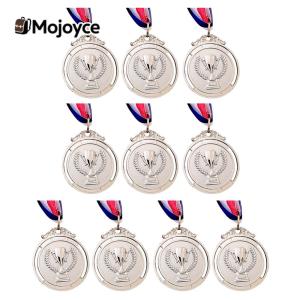 10Pcs Gold/Silver/Bronze Medal Award Medals with Neck Ribbon Metal Winner Medals Trophy Pattern Competition Prize Medals for Marathon Ball Games