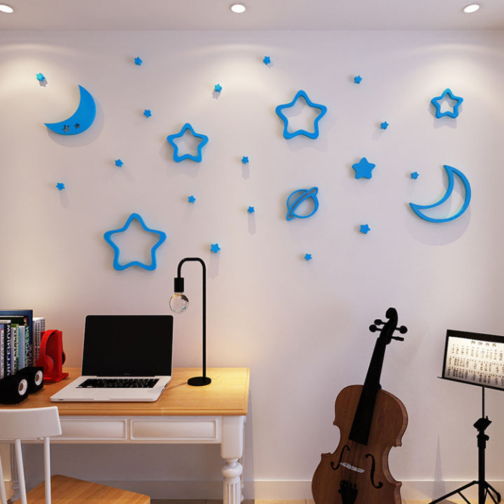 Space Astronaut Cartoon Wall Sticker Kids Room Decoration Bedroom Art Background