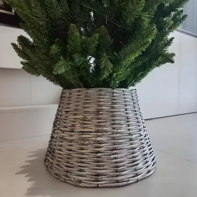 Christmas Tree Collar Wicker Christmas Tree Collar Rustic Handcrafted Ring Collar Stand Cover Base Decor Natural Woven Xmas Tree Ring Tree Skirt Decorates