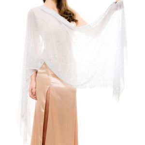 NOBLELUX Solid Color Women Chiffon Shawl Soft Rhinestone Sparkling Sheer Wrap Fashion Thin Party Scarf for Wedding Prom  Evening Dresses