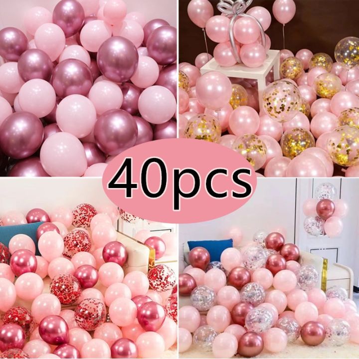 40pcs 10inch New Glossy Pink Metal Pearl Latex Balloons Confetti Rose ...