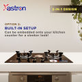 ASTRON GS-9090 Built-in Double Burner Gas Stove with Hob and Tempered Glass Top. 