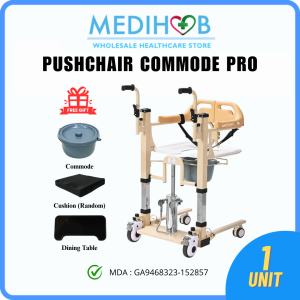 [𝐌𝐃𝐀 𝐀𝐏𝐏𝐑𝐎𝐕𝐄𝐃] Medihub Hydraulic Push Chair Commode Pro / Transfer Chair with Removable Table Board
