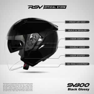 Helm Motor Helm Half Face SNI HELM RSV SV300 BLACK GLOSSY DOUBLE VISOR  HELM SNI DOT & ECE R22.05