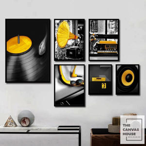 Bộ 6 Tranh Canvas Âm Nhạc Vàng Đen (Hình thật tại xưởng - Đã có khung móc đinh treo) - The Canvas House