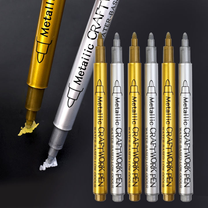 1Pcs Brush Metallic Marker Pens Set Gold Silver White Permanent