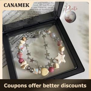 【 CANAMEK 】 Harajuku Star Bracelet Girl Pentagram Pearl Beaded Bangle For Women Vintage Aesthetic Charm Bracelet Accessories Jewelry Gift