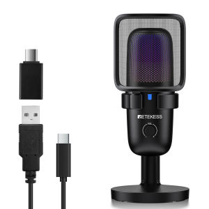 Retekess TG201 Gaming Microphone Noise Cancellation Condenser mic with Mute Monitoring Card/Omin Streaming Microphone Compatible with PS4/5 MacOS Windows