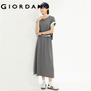 Giordano Women Fake 2-piece crewneck elastic waist dress Free Shipping 05464473