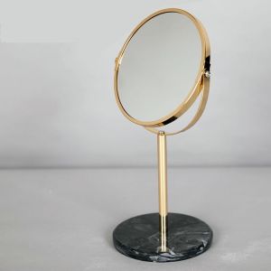กระจกตั้งโต๊ะ ฐานหินอ่อนแท้ ขอบทอง (MH_180) กระจกแต่งหน้า กระจกส่องหน้า ทรงกลม สไตล์หรูหรา สไตล์เรโทร ปรับได้