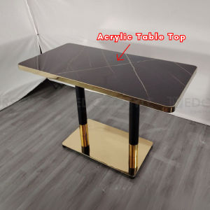 Vedourstyle Cafe Table Premium Luxury Set Cafe Acrylic Gold Restaurant Dining Table Meja Makan Kafe