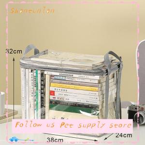 🎁【Special price】🎁Sha ถุงเก็บหนังสือใสกล่องวางซ้อนกันได้พร้อมที่จับกระเป๋าจัดระเบียบกันฝุ่นแบบพับได้