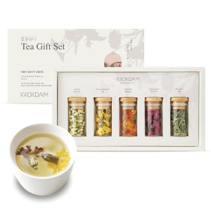 [KKOKDAM] Lovely Blossom Flower Tea Gift Set – Premium 5-Flavor Tea Sampler Premium 5 Loose Leaf Tea Variety Pack in Glass Jars – Unique Korean Gift Box for Women Mom & Tea Lovers