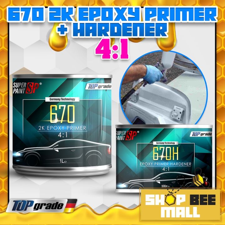 2K Epoxy Primer & Hardener SP670 Undercoat Besi Kereta Metal Primer Polyester Putty DIY Cat