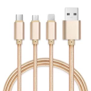 3in1 USB Cable Braided Multiple USB Fast Charger Cord (120cm) With IOS Lightning / Micro V8 / Type C type-c