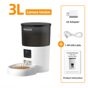 ROJECO 3L Automatic Cat Feeder With Camera Video Cat Food Dispenser Pet Smart Voice Recorder Remote Control Auto Feeder For Cat Dog