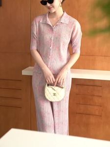 One Size (45-75kg) Pleated Printing and Dyeing Temperament Commute Fresh Pastoral Style Casual Shirt Top [Can Match Ankle-Length Pants 1131]