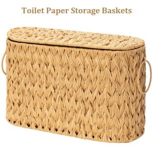 CANICECA Wicker Woven Toilet Paper Storage Baskets Large Capacity Water Hyacinth Toilet Paper Holder Versatile Household Toilet Paper Basket for Bathroom