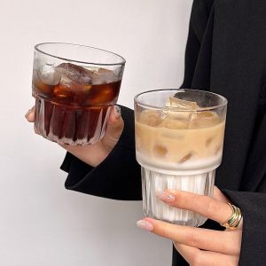 270/350ml Glass Cup Coffee Cup Vertical Lines Mugs Stackable Heat-resistant Beverage Juice Cup