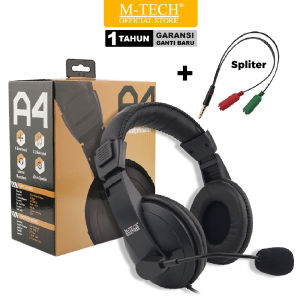 MTECH Headset Headphone Gaming A4 Superbass With Mic dengan Audio Spliter - Garansi 1 Tahun