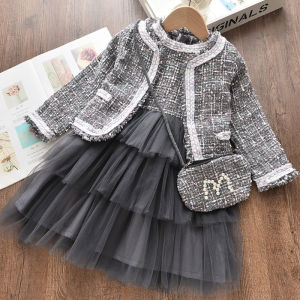 Bear Leader Girls Princess Dress 2021 New Autumn Winter Fashion Party Dresses Kids Girls Knee-Length O-neck Clothing Elegant Cute Girls Outfit Mesh Patchwork Children Clothing For Kids Girl 3-7Y
