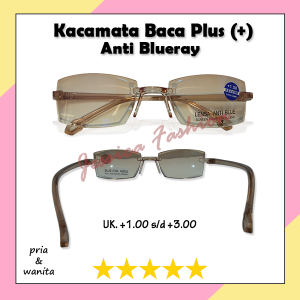 OPTIK BLUERAY MURAH - Kacamata Rimless Tanpa Frame Lensa Khusus Baca Rabun Dekat Serta Lensa Antiradiasi Ready Ukuran (PLUS) +1.00 s/d +3.00 Warna Coklat Brown UNTUK PRIA WANITA - NEW ARRIVAL