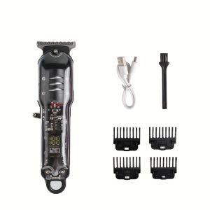 Transparent Hair Trimmer – Rechargeable Silent Electric Clipper Cordless USB Cutter for Men