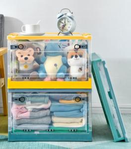 HomenhomeTransparent Foldable Storage Box Stackable Drawer Wardrobe Organizer Basket with Pulley Home Storage Supplies Utility Sundries Storage Desk Organizer Boxes