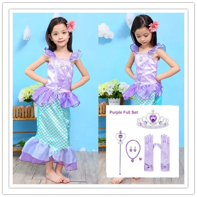 SG Seller Princess Ariel Mermaid Dress Costume Party Cotton Short sleeved  dress baby kids cotton Cosplay