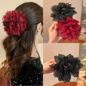 Vintage Retro Glitter 3D Stereo Flower Large Shark Hair Claw Clip Hollow Floral Hairpin Elegant Hair Headdress Daily Wedding Party Hair Accessories For Women Girls