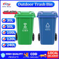 Trash Bin 30/50/100/120/240L Big Outdoor Sanitation Impact Resistant Garbage Bin Can With Solid Wheel Cover. 