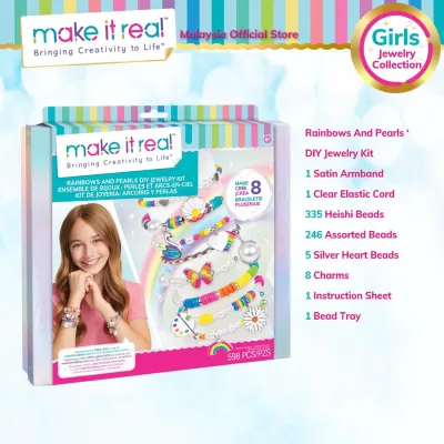Make It Real Rainbows and Pearls DIY Jewelry Kit (1729) Girls Friendship Charm Bracelet Kit with Beads