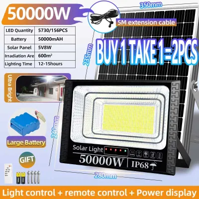 KUGOO BUY 1 TAKE 1 Solar lights led lamp 200000W with solar panel outdoor waterproof 80000 Watts indoor solar light LED flood light automatic with remote Suitable for gates courtyards and camping COD 5 Years Warranty