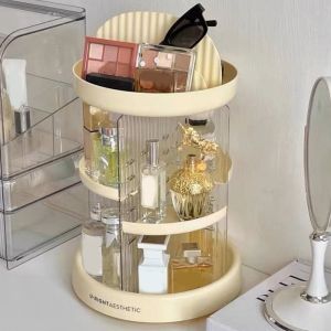 OMQAIO Space Saving Multi-layer Storage Rack Transparent Plastic Rotating Cosmetic Storage Rack Multi-functional Large Capacity Cosmetic Organizer For Room