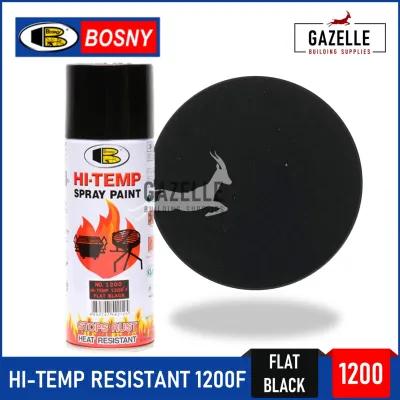 Bosny High Heat Hi Temp High Temp Resistant 1200 F Spray Paint 4 Colors - 1039 Gloss Black / 1200 Flat Black / 1400 Metallic Silver / 1500 Aluminum Silver Heat Temperature / 1068 Primer Gray