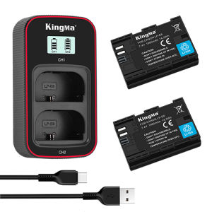 [Kingma] LP-E6 Battery (two) and Portable Fast Type-C Charger Replacement Set suitable for Canon LP-E6 Batteries / LP-E6 / LPE6 / LP-E6