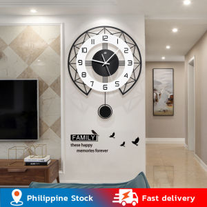 💥Dream Best🔥 Modern Wall Clock 3D Hollow Design Pendulum Silent Metal Pointer Display Round Hanging Watch Living Room Wall Decor 35*43cm
