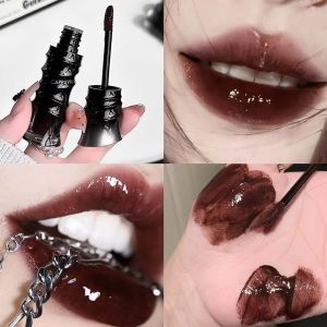 GTRBFDS Crystal Glossy Lip Stain Sheer Nude Glitter Red-Brown Lip Tint Punk Waterproof Lip Gloss Makeup Cosmetics