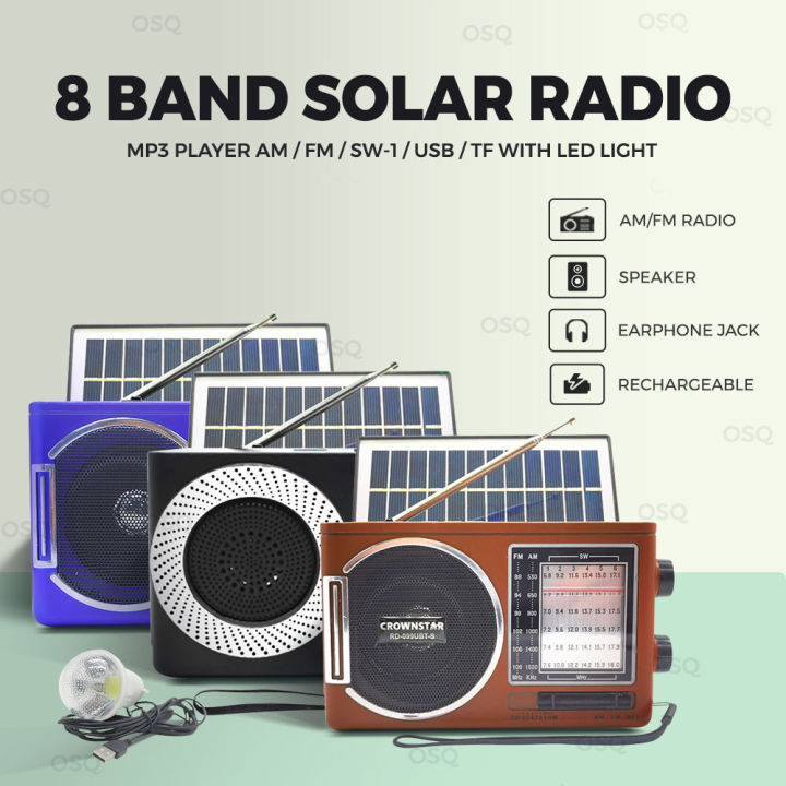 OSQ Bluetooth AM/FM/SW 8 band Solar Radio with USB/TF with LED Light ...