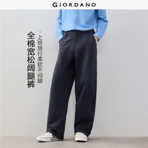 GIORDANO Men Pants Seam Detail Straight Cotton Pants Half Elastic Waist Fashionable Casual Relaxed Pants 18116015