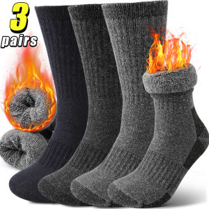3 Pairs Mens Merino Wool Crew Socks Winter Fashion Thermal High Quality Sock for Ski Hiking Mountain Trail Camping Activities