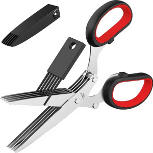 Space Saving 5 Blade Herb Scissors Dishwasher Safe Steel Construction Shears For Home Office Kitchen Use
