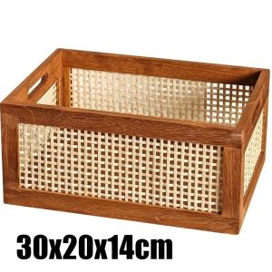 Sacesr Retro Hollow Rattan Storage Basket Rectangle Creative Wooden Sundries Storage Luxury Aesthetic Miniature Home Decoration T6H1N