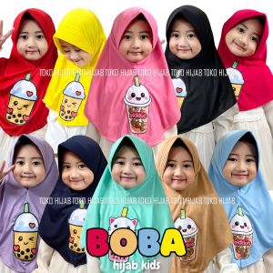 Jilbab Anak Motif Boba Lucu / Jilbab Boba Anak / Jilbab Anak Bergo Boba /  Jilbab Anak Permpuan Gambar Boba /  Hijab Anak Boba Kekinian / Kerudung Instan Anak Boba / Bergo Anak Gambar Boba Lucu / Jilbab Hijab Kerudung Bergo Anak Boba Lucu Jersey Kekinian