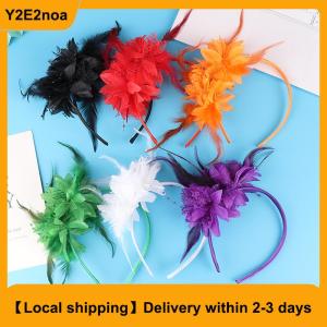 【Local shipping】 1Pcs Women Fascinator Hat Headband Flower Feather Mesh Yarn Cocktail Party Wedding Hair Accessories Head Decoration