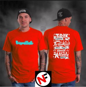 NEW KAOS ATASAN DEWASA LENGAN PENDEK KATA KATA BISMILAH DTF DEPAN BELAKANG
