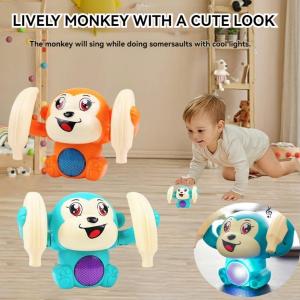 Electric Rolling Monkey Robot Toy Children Electronic Walking Rabbit Toy Voice Lighting and Music Somersault Children Babys Interactive Toys Cartoon Model Toy
