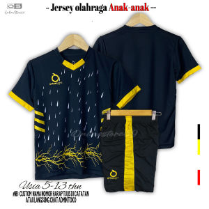 Set Jersey Futsal Anak Custom Nama & Nomor - Desain Olahraga Outdoor Warna Merah/Maroon/Hitam - Usia 5-13 Tahun